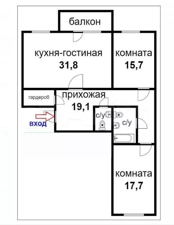 3-к. квартира, 100 м, 4/4 эт. - Фото 0