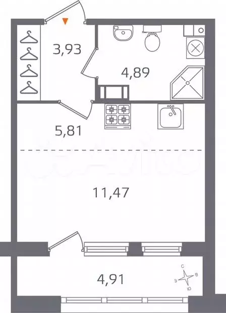 Квартира-студия, 28,6 м, 3/15 эт. - Фото 0