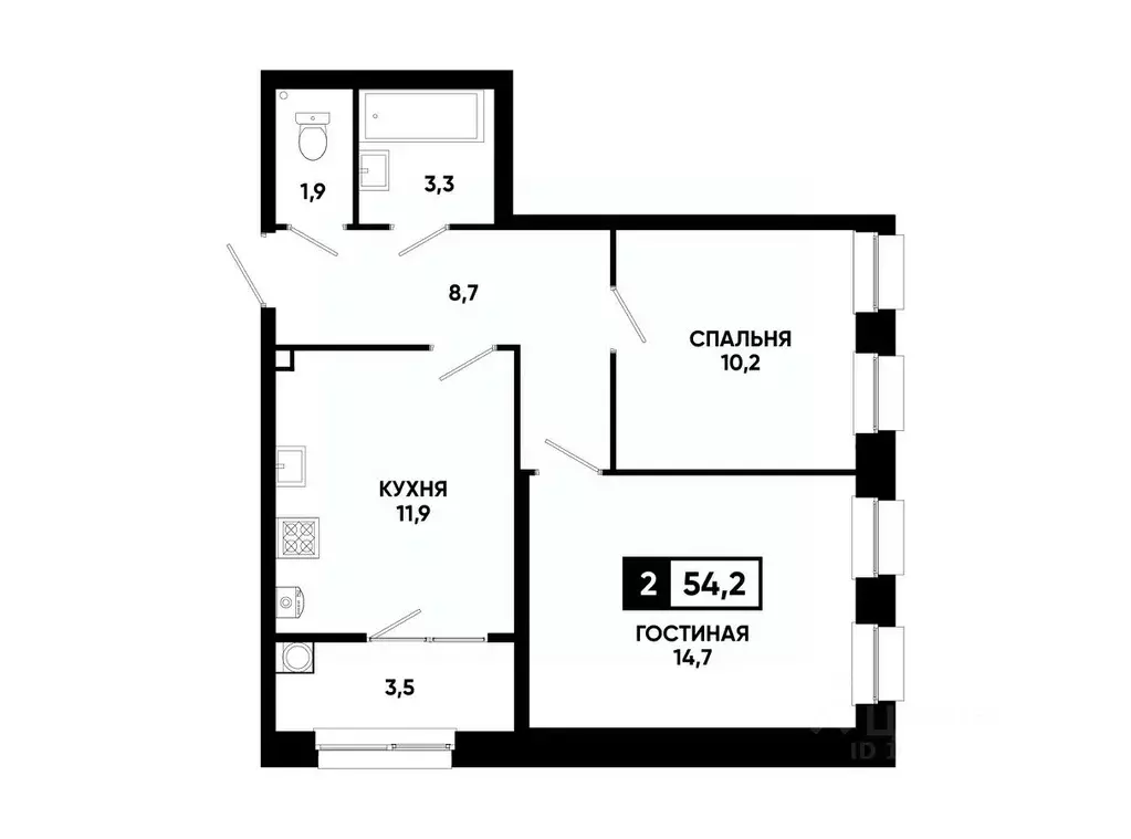 2-к кв. Ставропольский край, Ставрополь ул. Андрея Голуба, 12к8 (54.2 ... - Фото 0