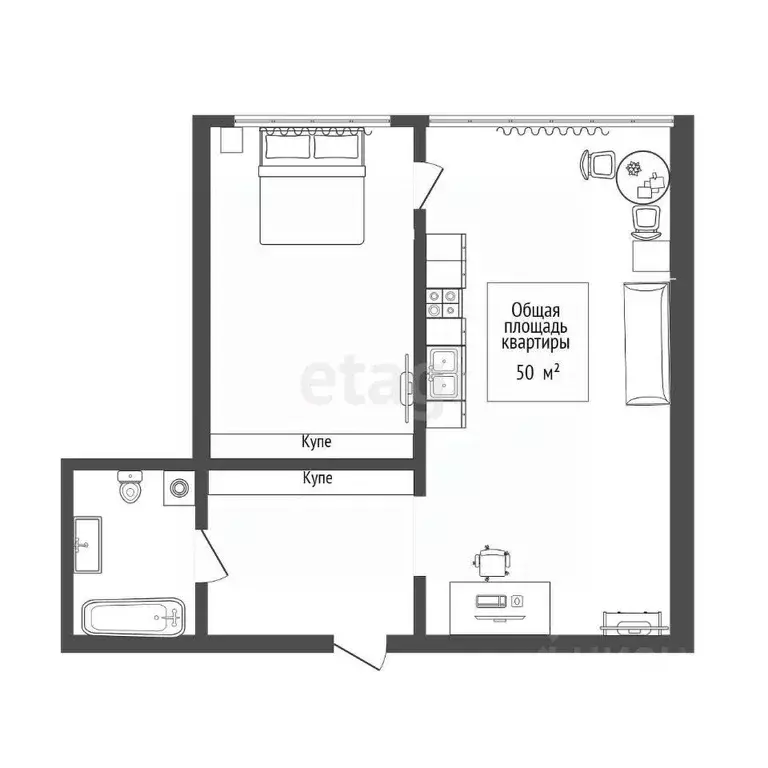 2-к кв. Томская область, Северск Ленинградская ул., 34 (50.0 м) - Фото 0