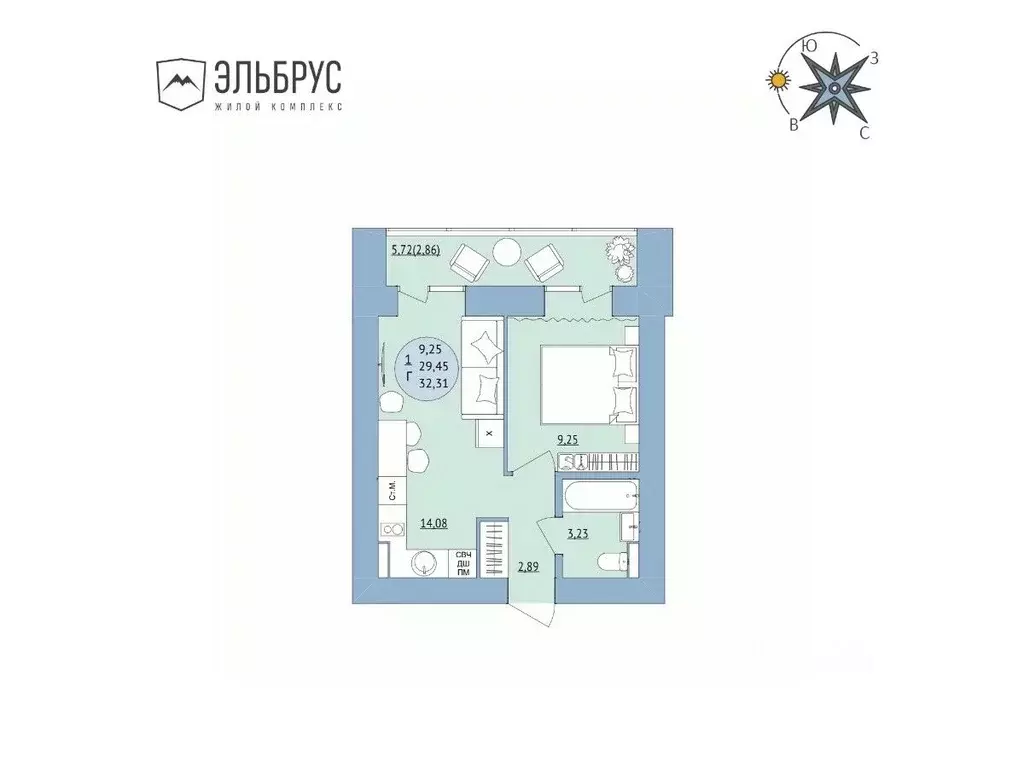 1-к кв. Башкортостан, Уфа Кавказская ул., 24 (32.31 м) - Фото 0