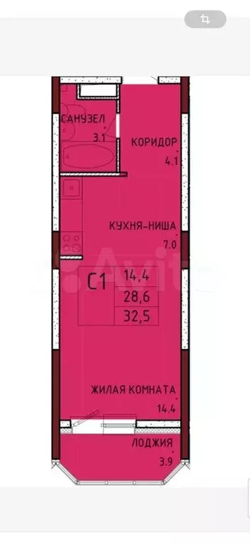 Квартира-студия, 32,5 м, 3/17 эт. - Фото 0