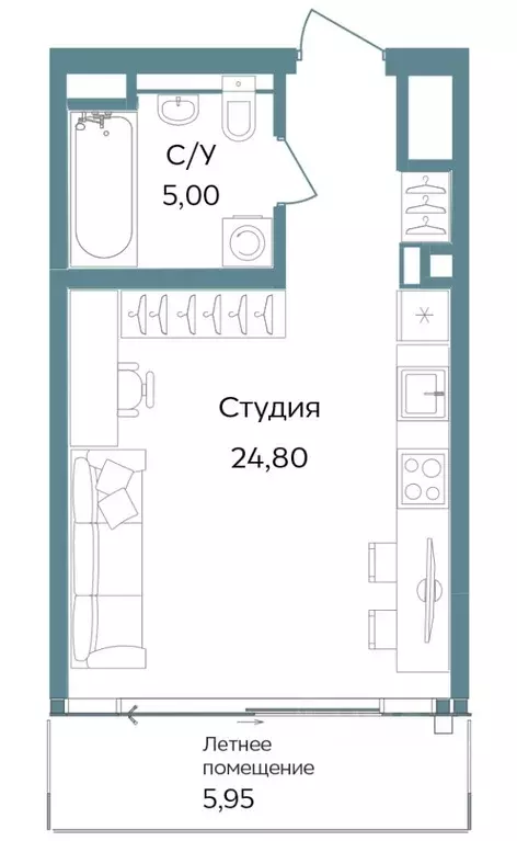 Студия Крым, Саки ул. Морская (35.75 м) - Фото 0