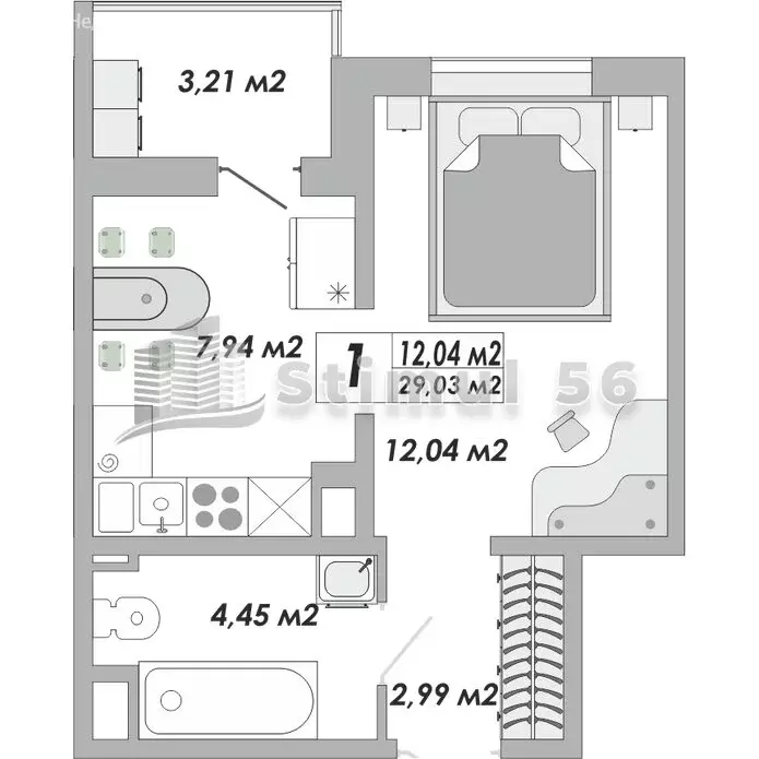1-комнатная квартира: Оренбург, улица Гаранькина, 25/1 (29.03 м) - Фото 0