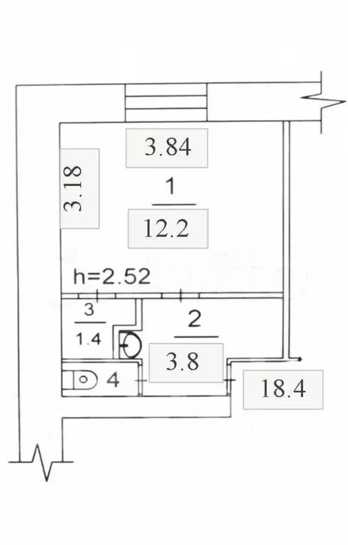 Квартира-студия, 18,4 м, 4/5 эт. - Фото 0