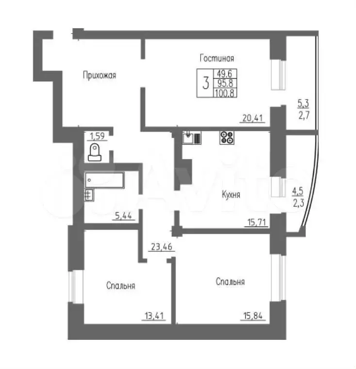 3-к. квартира, 100 м, 10/16 эт. - Фото 0