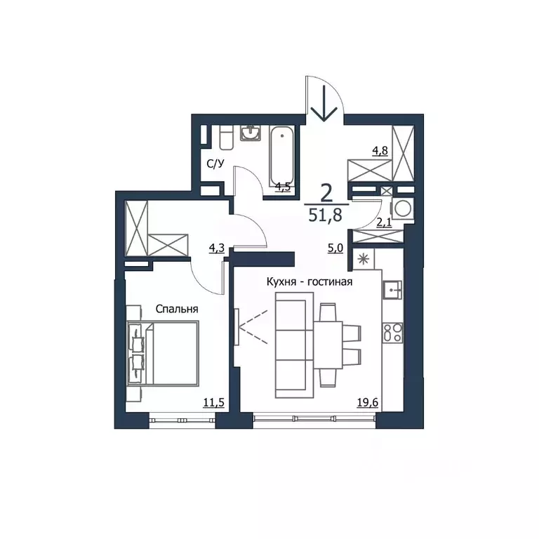 2-к кв. Красноярский край, Красноярск ул. Петра Подзолкова, 15Бк2 ... - Фото 1