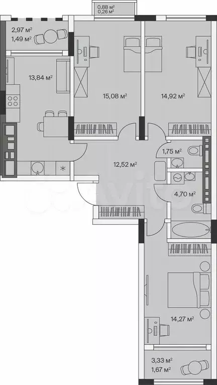 3-к. квартира, 80,5 м, 7/7 эт. - Фото 1