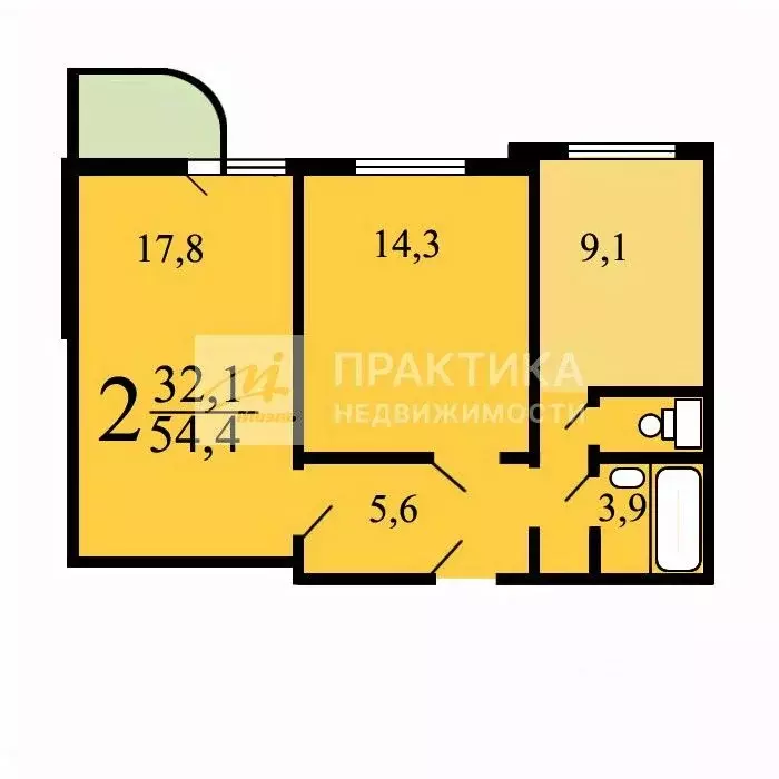 2-к кв. Москва ул. Введенского, 24К2 (54.4 м) - Фото 1