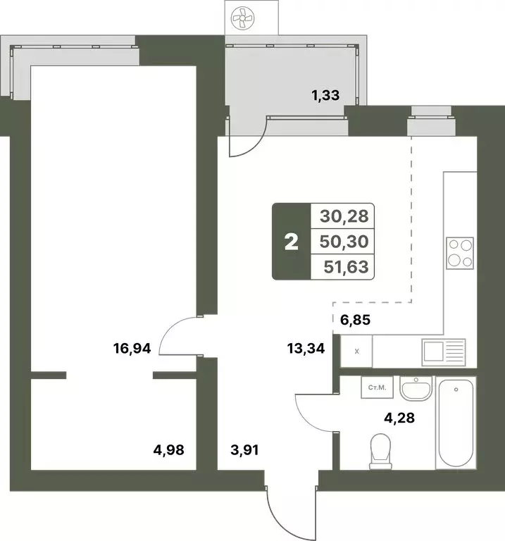 2-комнатная квартира: Уфимский район, село Миловка (51.63 м) - Фото 0