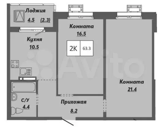 2-к. квартира, 63,3 м, 12/15 эт. - Фото 0