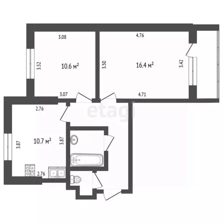 2-к кв. Белгородская область, Белгород ул. Каштановая (55.1 м) - Фото 2
