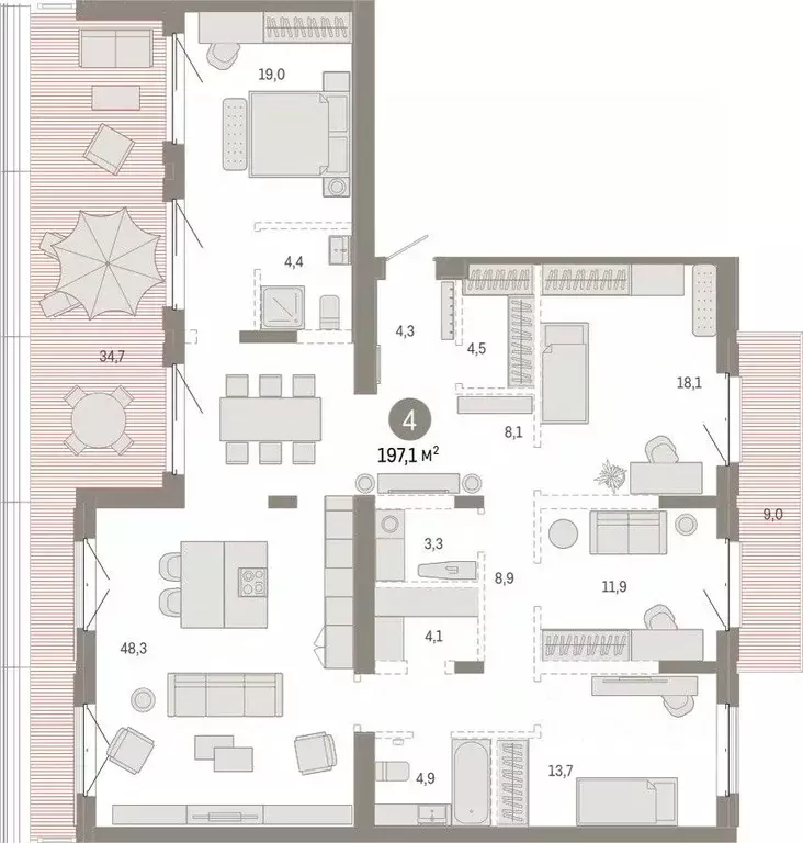 4-к кв. Тюменская область, Тюмень На Минской жилой комплекс (197.13 м) - Фото 0