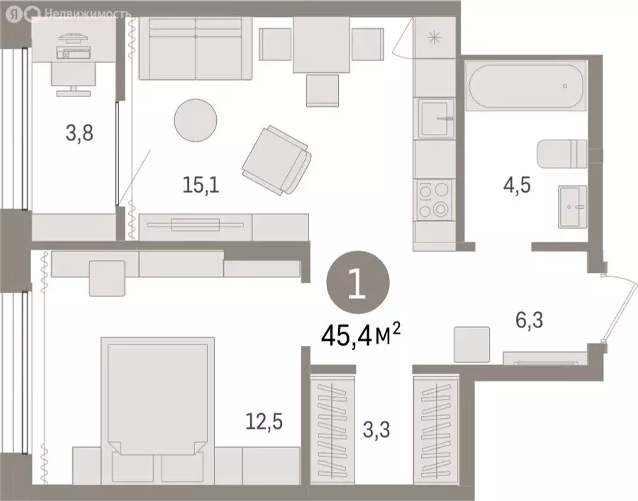 1-комнатная квартира: Тюмень, Краснооктябрьская улица, 4к3 (45.41 м) - Фото 1