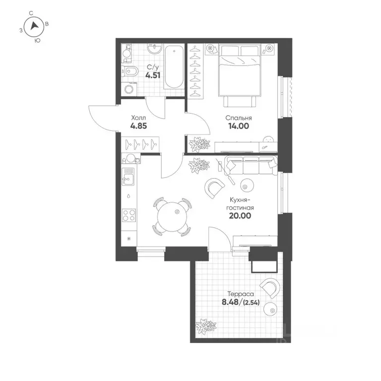 1-к кв. Татарстан, Казань Счастье в Казани жилой комплекс (45.9 м) - Фото 1