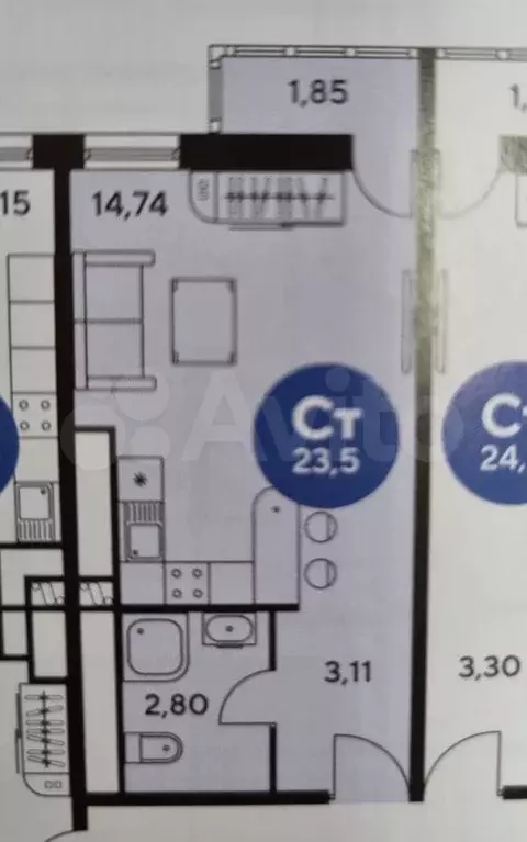 1-к. квартира, 25 м, 14/17 эт. - Фото 0