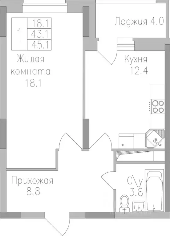 1-к кв. Липецкая область, Липецк Поколение жилой комплекс (45.1 м) - Фото 0