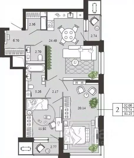 2-к кв. Тульская область, Тула ул. Фридриха Энгельса, 74 (81.25 м) - Фото 0