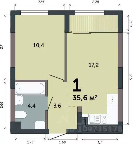 1-к кв. Свердловская область, Екатеринбург пер. Сосновый (35.6 м) - Фото 0
