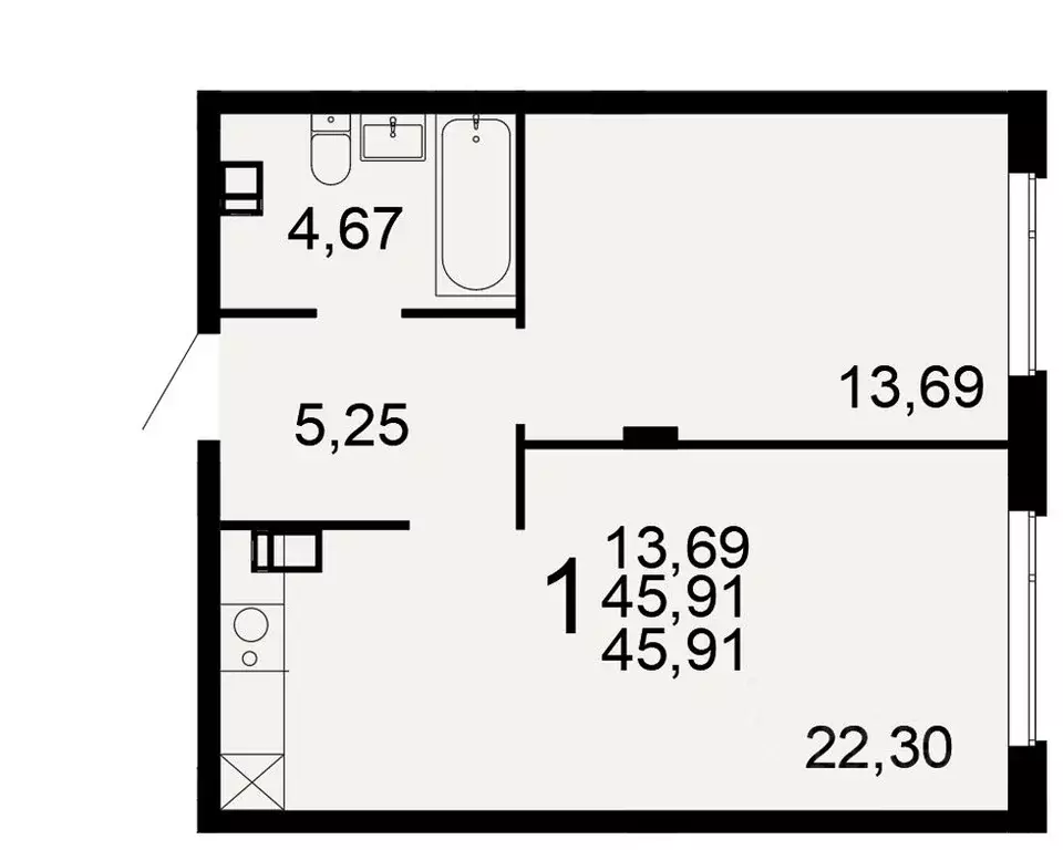 1-к кв. Тульская область, Тула Флагман жилой комплекс (45.91 м) - Фото 0