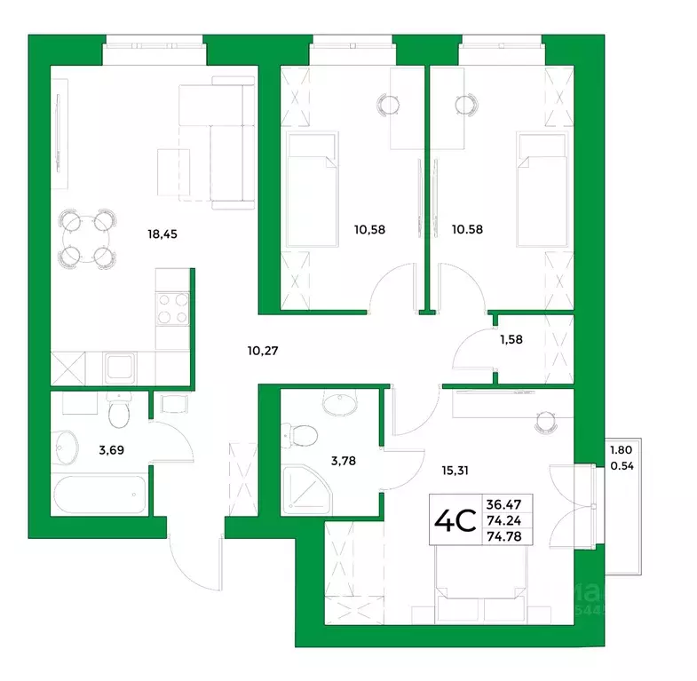 3-к кв. Башкортостан, Уфимский район, Зубовский сельсовет, с. Зубово ... - Фото 1