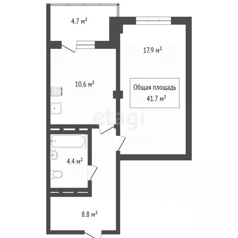 1-к кв. Томская область, Томск ул. Береговая, 19 (41.3 м) - Фото 2