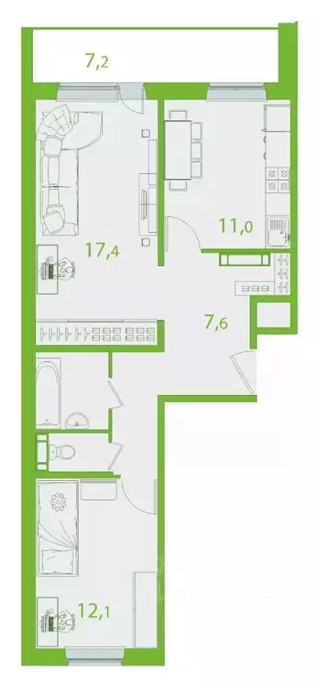 2-к кв. Томская область, Томск ул. Пришвина, 52 (59.94 м) - Фото 0