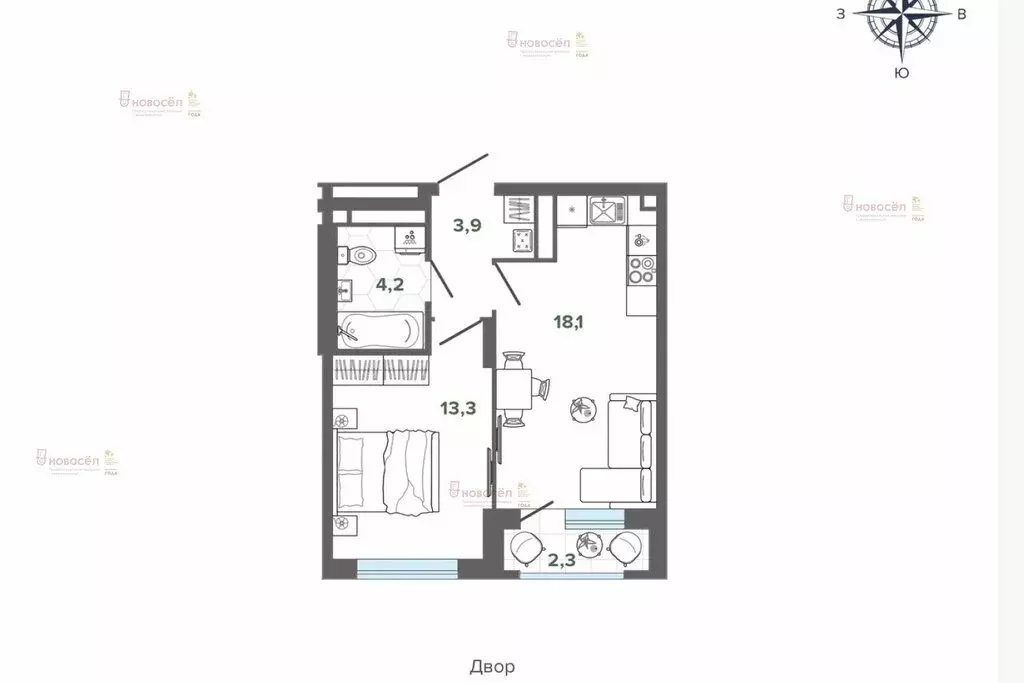 1-комнатная квартира: Екатеринбург, улица Владимира Высоцкого, 7А (41 ... - Фото 1