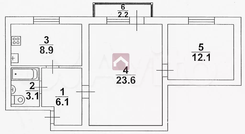 2-к. квартира, 53,8 м, 5/5 эт. - Фото 0