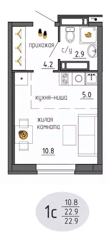 Студия Пермский край, Пермь Ижевская ул., 38 (22.9 м) - Фото 1