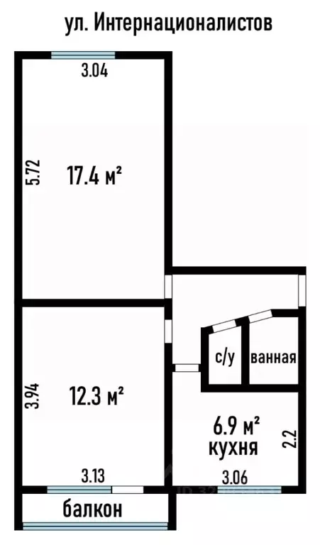 2-к кв. Томская область, Томск ул. Интернационалистов, 2 (43.9 м) - Фото 1