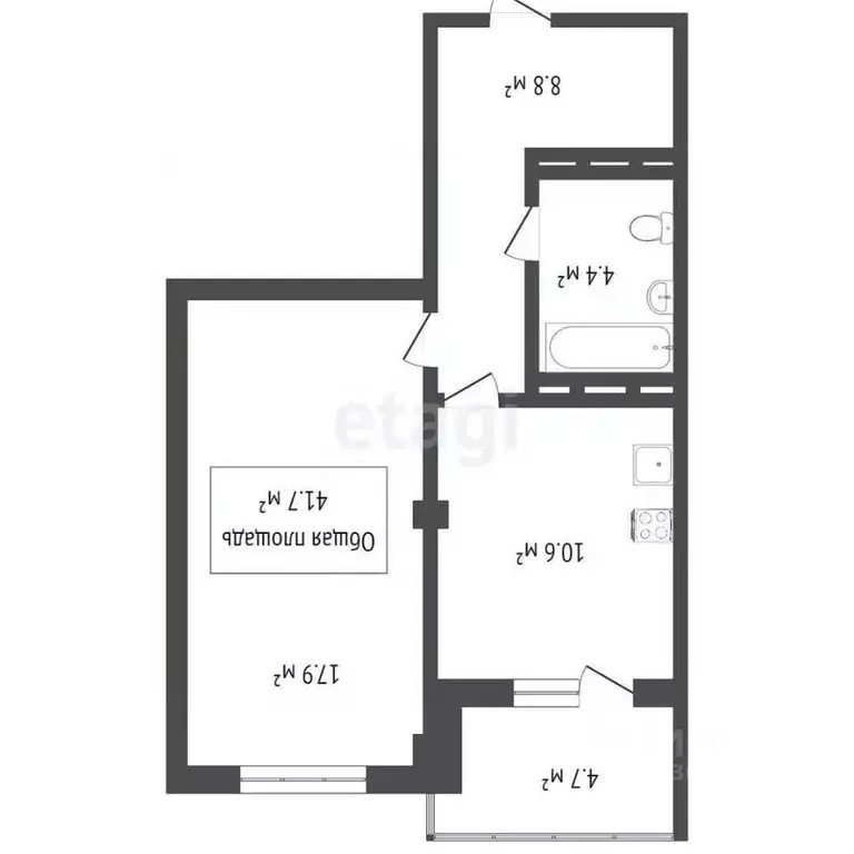 1-к кв. Томская область, Томск ул. Береговая, 19 (41.3 м) - Фото 2