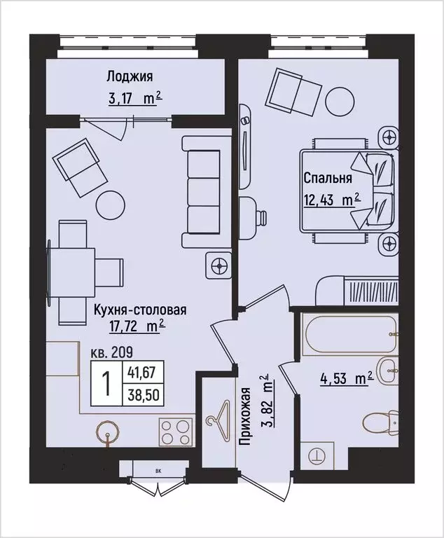 1-комнатная квартира: Нижний Новгород, Литературная улица, 5 (41.67 м) - Фото 1