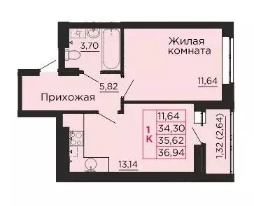 1-комнатная квартира: Аксай, жилой комплекс Вишнёвый Сад (35.62 м) - Фото 0