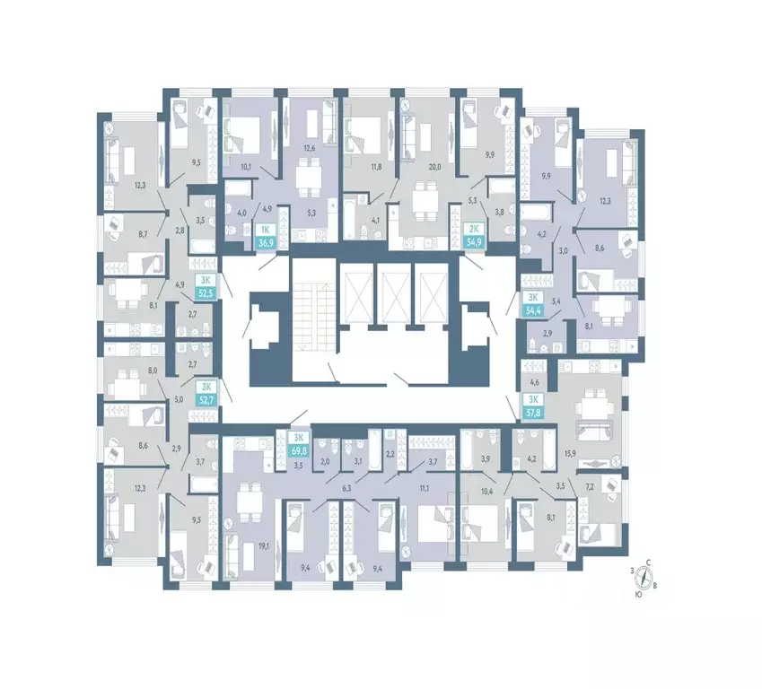 3-к кв. Тюменская область, Тюмень Айрис жилой комплекс (69.8 м) - Фото 2