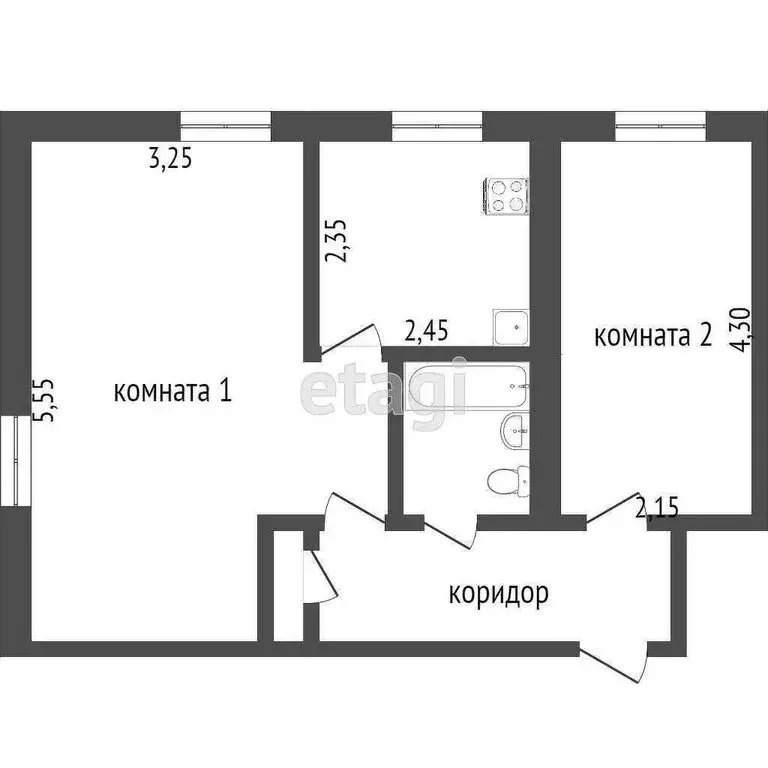 2-комнатная квартира: Улан-Удэ, улица Гагарина, 53 (41.3 м) - Фото 0