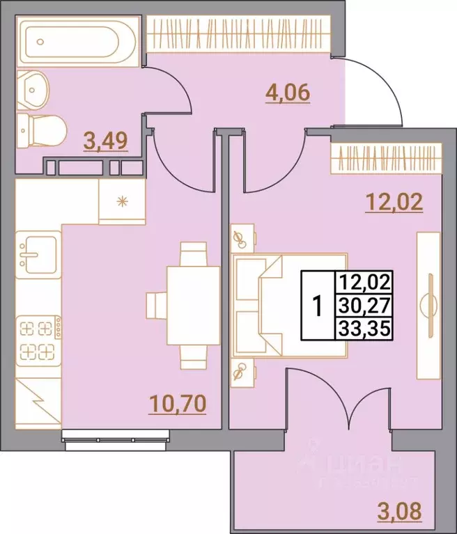 1-к кв. Волгоградская область, Волгоград Удмуртская ул., 75 (33.35 м) - Фото 1