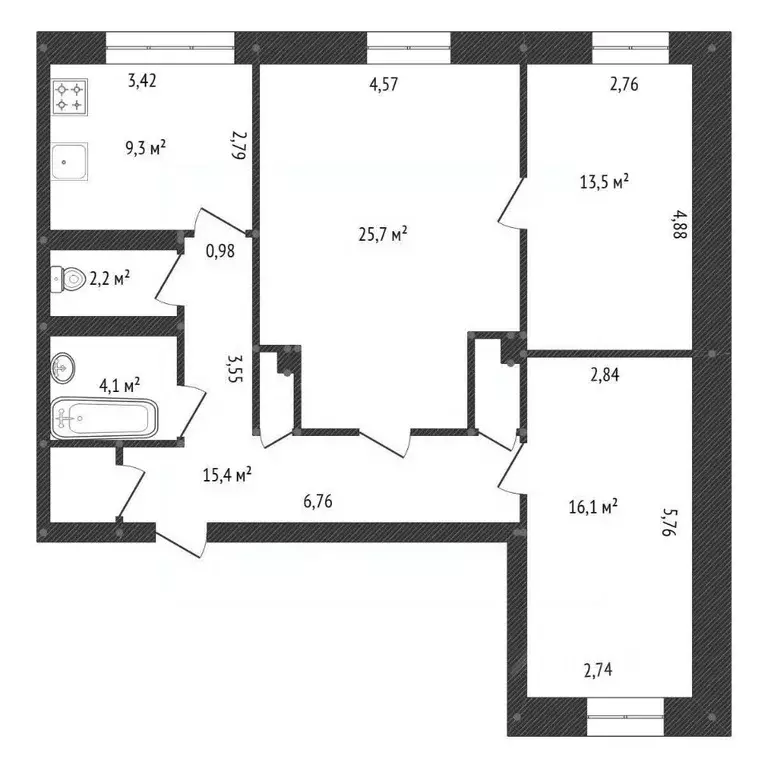 3-к кв. Башкортостан, Уфа ул. Шумавцова, 11 (86.3 м) - Фото 2