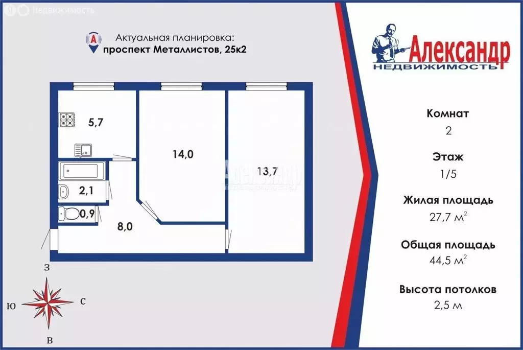 2-комнатная квартира: Санкт-Петербург, проспект Металлистов, 25к2 ... - Фото 0