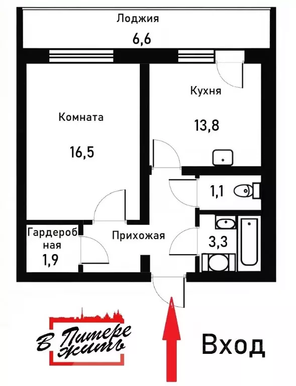 1-к кв. Санкт-Петербург дор. Муринская, 84 (48.8 м) - Фото 2