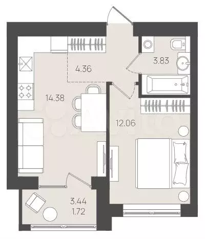 1-к. квартира, 36,4 м, 2/5 эт. - Фото 1