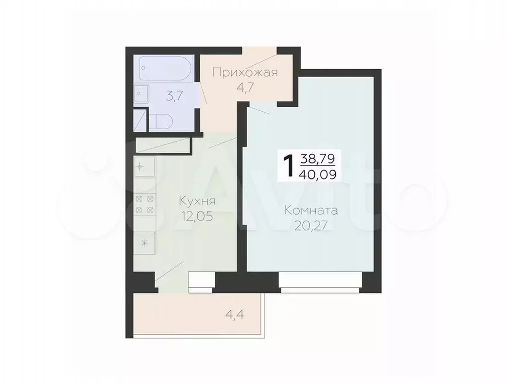 1-к. квартира, 40,1 м, 20/22 эт. - Фото 0