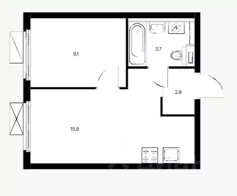 1-к кв. Москва Новоостаповская ул., 7к2 (31.4 м) - Фото 1