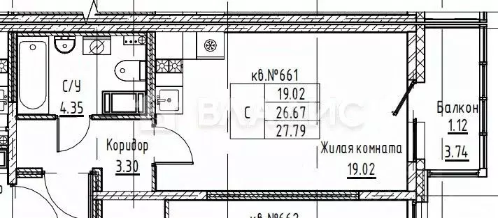 Студия Санкт-Петербург пос. Шушары, просп. Старорусский, 1 (26.67 м) - Фото 2