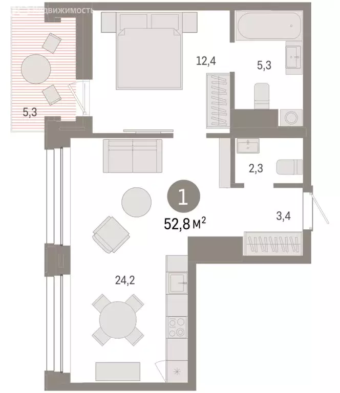 1-комнатная квартира: Тюмень, улица Муравленко, 9/2 (52.8 м) - Фото 1
