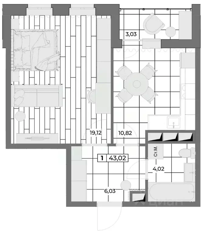 1-к кв. Орловская область, Орел Мясокомбинат мкр,  (41.51 м) - Фото 0