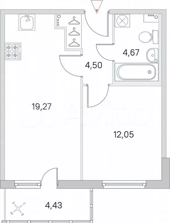 1-к. квартира, 41,5м, 2/8эт. - Фото 0