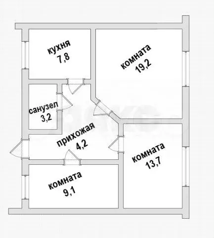 3-к. квартира, 62,7 м, 2/2 эт. - Фото 0