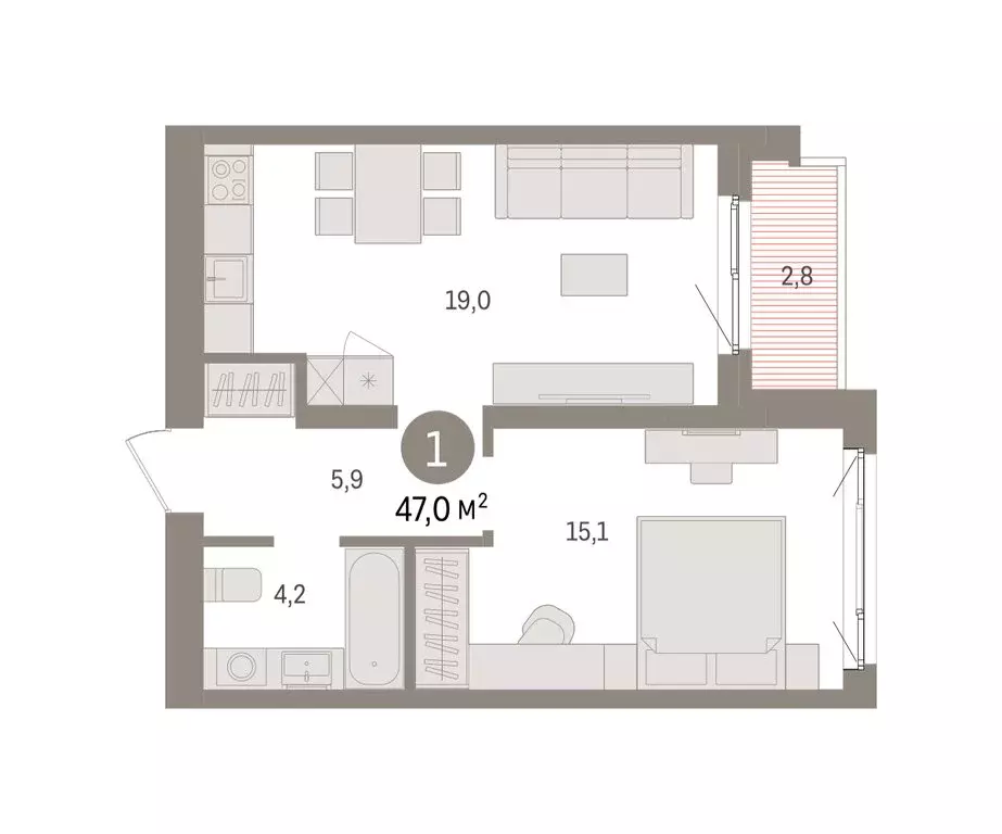 1-комнатная квартира: Екатеринбург, жилой район Юго-Западный, жилой ... - Фото 2