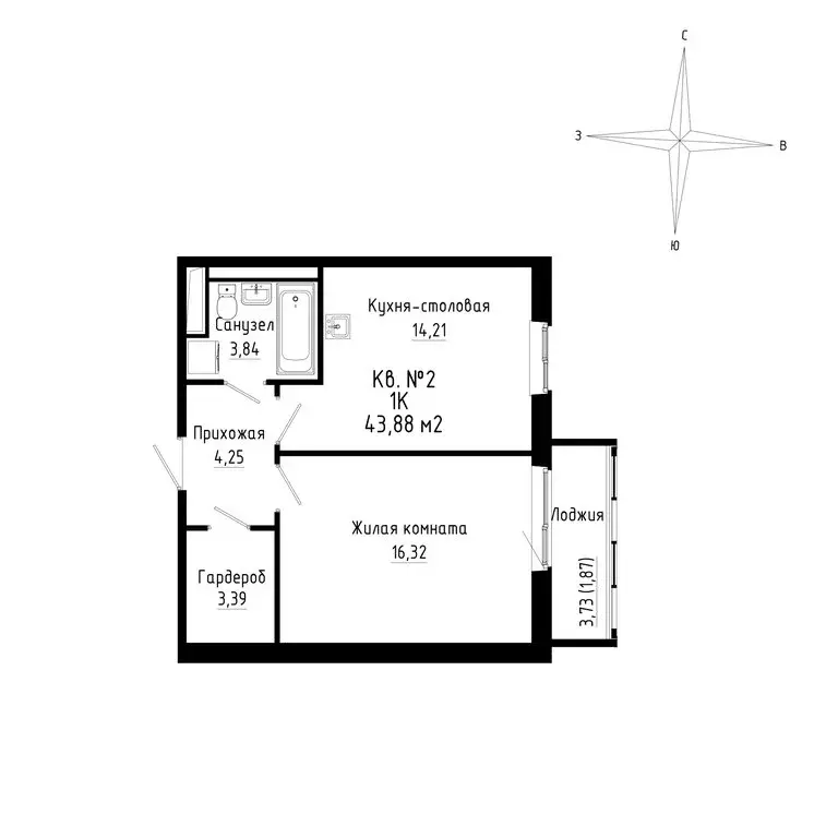 1-комнатная квартира: Новый, ЖК ДНС Сити (43.88 м) - Фото 0